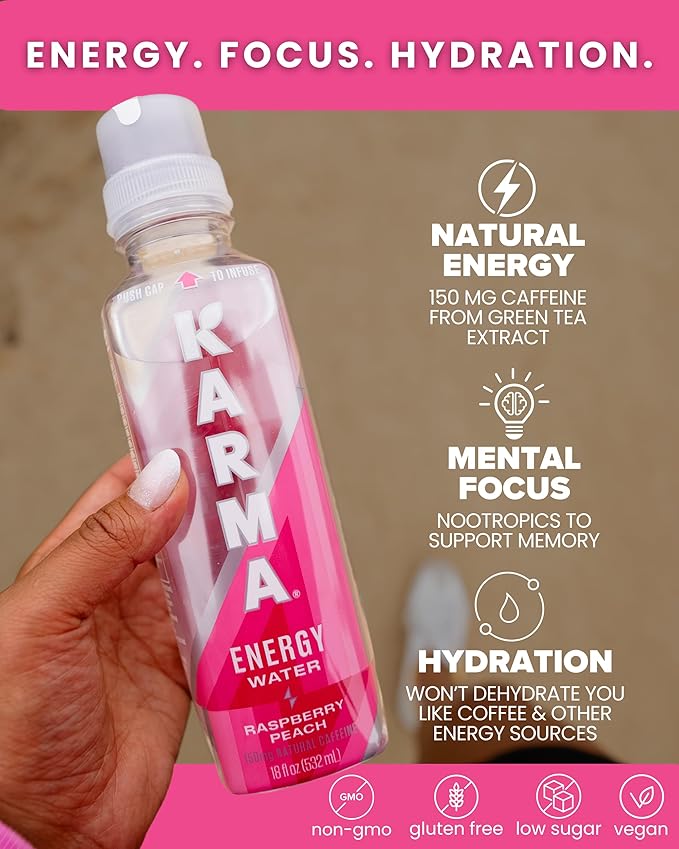 Karma Energy Drink – 12 Pack, Melon Dragonfruit Caffeinated Water with Cognizin® Nootropics, Vitamins & Immune Support, Low Calorie