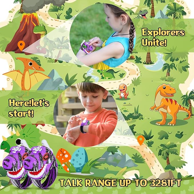 Walkie Talkies for Kids 2 Packs, Kids Toys for Boys Girls Aged 3 to 8 Years Old for Outdoor Adventure, Camping, Halloween, Christmas, Birthday Gifts (Purple, Dinosaur)
