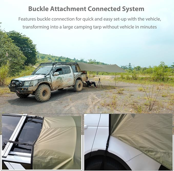 GEERTOP Large Car Awning Tarp for Camping Backpacking Tarp SUV Tailgate Truck Canopy Sun Shade Waterproof Outdoor Rear Vehicle Awning Shelter for Van, MPV, Campers