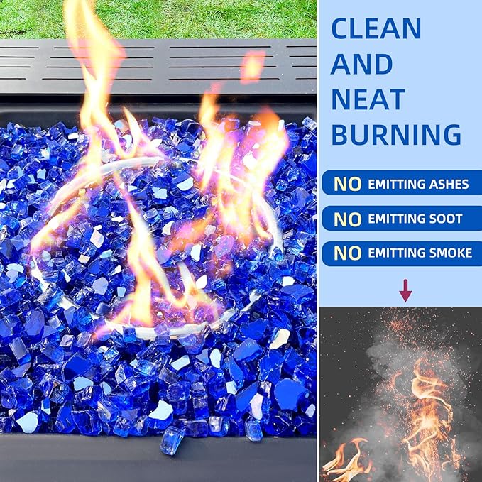 20 Pounds Fire Glass 1/2 Inch High Reflective Tempered Firepit Glass Rocks for Fireplace, Fire Pit Table, Fire Bowl and Landscaping (Cobalt Blue)