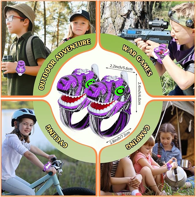 Walkie Talkies for Kids 2 Packs, Kids Toys for Boys Girls Aged 3 to 8 Years Old for Outdoor Adventure, Camping, Halloween, Christmas, Birthday Gifts (Purple, Dinosaur)