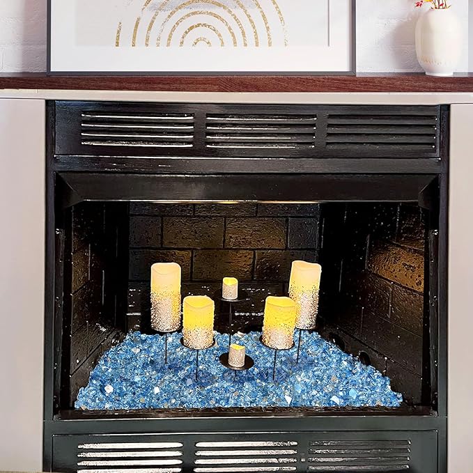 10 Pounds Fire Glass 1/4 Inch High Reflective Tempered Firepit Glass Rocks for Fireplace, Fire Pit Table, Fire Bowl and Landscaping (Pacific Blue)