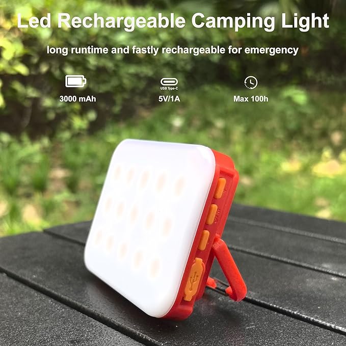 Led Rechargeable Lanterns, Small Camp Light with 8 Light Modes Led Lantern for Tent Camping Outdoor Power Outage Tent Light RGB Camping Lights IP65 Waterproof (Red)