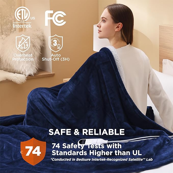 Bedsure Electric Blanket Full Size - Soft Flannel Heated Blanket, Fast Heating with 10 Time Settings & 6 Heat Settings, Warm Gift for Grandma (72x84 inches, Pageant Blue)