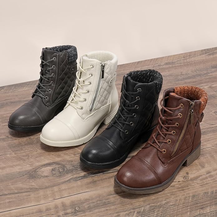 STQ Women's Combat Boots Lace up Ankle Booties
