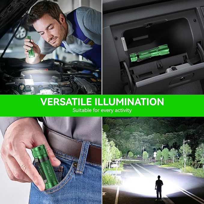 LETMY Rechargeable Flashlights High Lumens, 2 Pack 2000 Lumens Bright LED Tactical Flashlight, 3 Modes Samll Powerful Flash Lights with Clip, Waterproof Flashlights for Home Emergency Camping (Green)