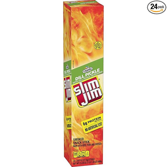 Slim Jim Giant Smoked Meat Sticks, Vlasic Dill Pickle Flavor, 6g Protein Per Stick, 0.97 oz. (24 Count)