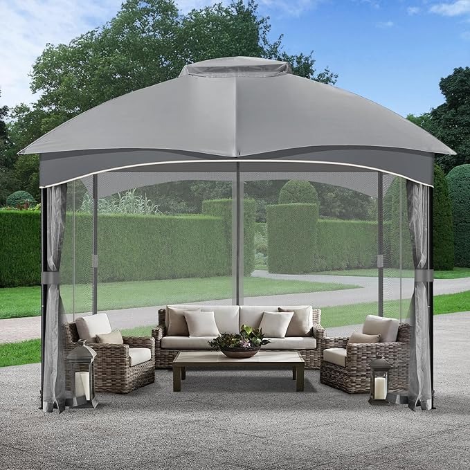 COWVIE Gazebo Replacement Netting Screen, 12' x 12' Universal Gazebo 4-Panel Mosquito Sidewalls with Double Zippers for Outdoor Patio (Only Netting)
