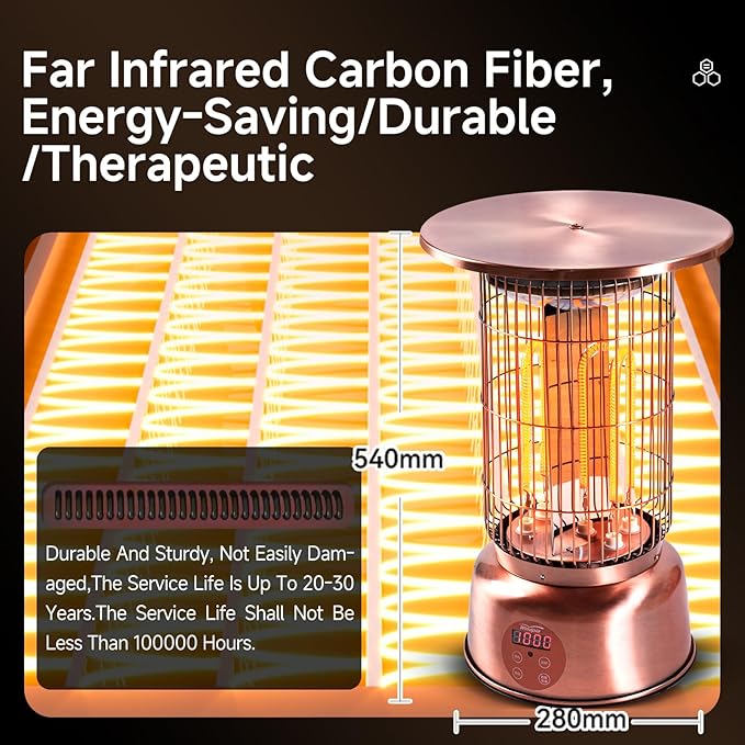 Space Heater, 2000W Electric Heaters Indoor Portable with Thermostat, High Efficiency Heating of Carbon Brazed Tubes Heater for Bedroom, Office and Indoor Use