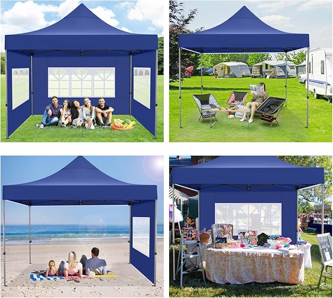 COBIZI 10x10 Pop Up Canopy Tent 10x10 Canopy with 4 Sidewalls Waterproof Heavy Duty Commercial Canopy Tent for Parties Outdoor Tent Garden Gazebo Tent, Carry Bag with Wheel(10x10ft, Dark Blue)