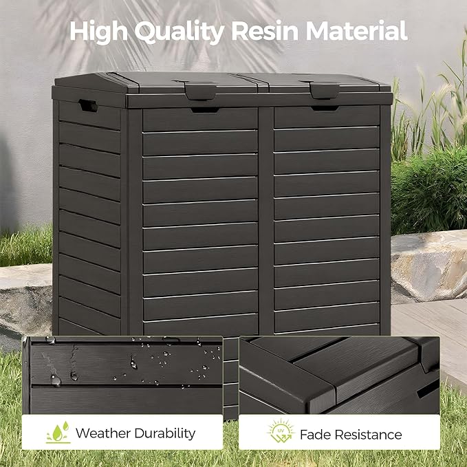 76 Gallon Outdoor Trash Can Waterproof Resin Garbage Can with Tiered Lid & Drip Tray Indoor and Outdoor Use Trash Bin for Patio Kitchen, Backyard & Deck, Black