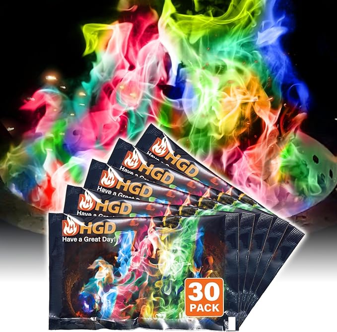 HGD (28 Pack) Magic Campfire Fire Color Changing Packets for Fire Pit, Indoor/Outdoor Fireplace, Bonfire - Rainbow Magical Flame, Camping Accessory, Compatible with Wood