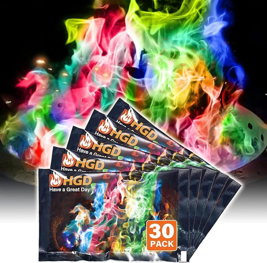 HGD (28 Pack) Magic Campfire Fire Color Changing Packets for Fire Pit, Indoor/Outdoor Fireplace, Bonfire - Rainbow Magical Flame, Camping Accessory, Compatible with Wood