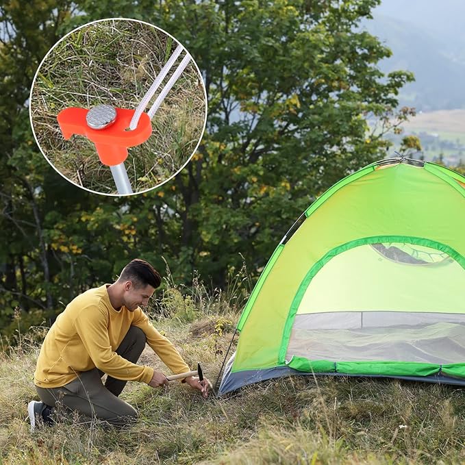 Tent Stakes,20 Pack Non-Rust Camping Family Tent Pop Up Tent Stakes,Heavy Duty Metal Tent Pegs,Steel Ground Stakes,Camping Stakes Canopy Stakes for Outdoor Camping Canopy and Tarp,with 8x10FT Ropes