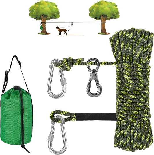 XiaZ Dog Tie Out Cable for Camping, 100ft Portable Overhead Trolley System for Dogs up to 200lbs，Dog Lead for Yard, Camping, Parks, Outdoor Events,5 min Set-up