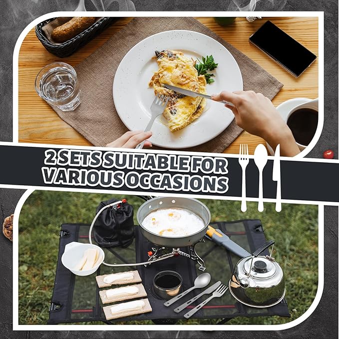6 Pcs Pure Titanium Fork Spoon Knife Camping Utensils Set Portable Titanium Cutlery, Lightweight Travel Tableware Utensil Set with Carrying Bag for Outdoor Camping Backpacking Picnic Hiking