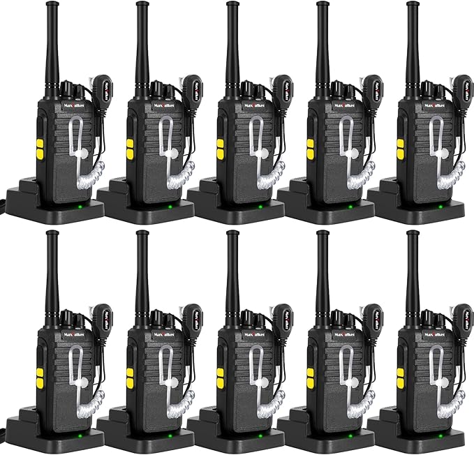Radios Walkie Talkies Long Range: MaxTalker MT4D Rechargeable Walkie Talkies for Adults with Upgraded Earpiece, Type-C Charging Two Way Radio for Camping School Restaurant,10 Pack