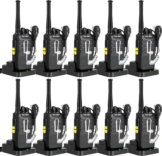 Radios Walkie Talkies Long Range: MaxTalker MT4D Rechargeable Walkie Talkies for Adults with Upgraded Earpiece, Type-C Charging Two Way Radio for Camping School Restaurant,10 Pack