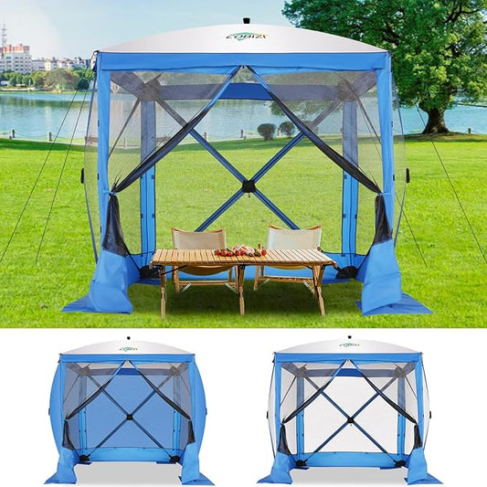 COBIZI 6x6 Pop up Gazebo Tent on Clearance, Ez up Waterproof Screen Tent Screen House with 3 sidewalls,Portable Outdoor Canopy with Carry Bag & Ground Stakes for Camping,Garden and Picnics, Blue
