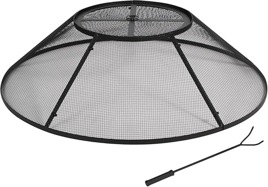 Lineslife Fire Pit Spark Screen 36 Inch Round with Removable Lid, Heavy Duty Collapsible Outdoor Fire Pit Mesh Screens, Metal Firepit Cover for Patio Backyard Beach RV Camping, Black