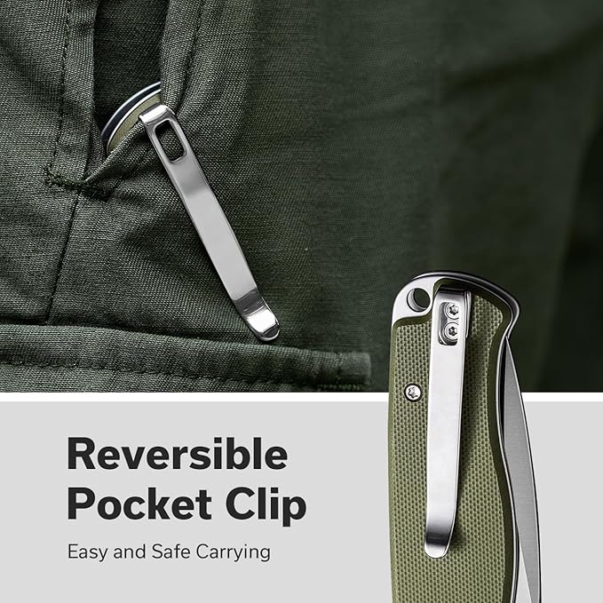 SENCUT Errant Pocket Knife, Camping Folding Knife with G10 Handle and 3.45" 9Cr18MoV Blade, EDC Knife for Outdoor Work S23054B-2(OD Green)