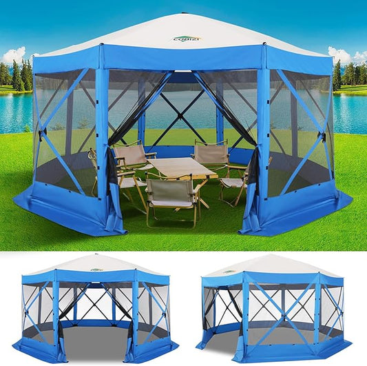 COBIZI 15x15ft Extra Large Pop-Up Gazebo Canopy Tent with Mosquito Netting, Spacious Easy Set-Up Screened Shelter, Durable Outdoor Pavilion with Ground Stakes, Perfect for Patio, Backyard, and Lawn