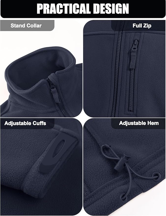 CRYSULLY Men's Fleece Jacket Tactical Full-Zip Winter Coat Jackets Multi Pockets