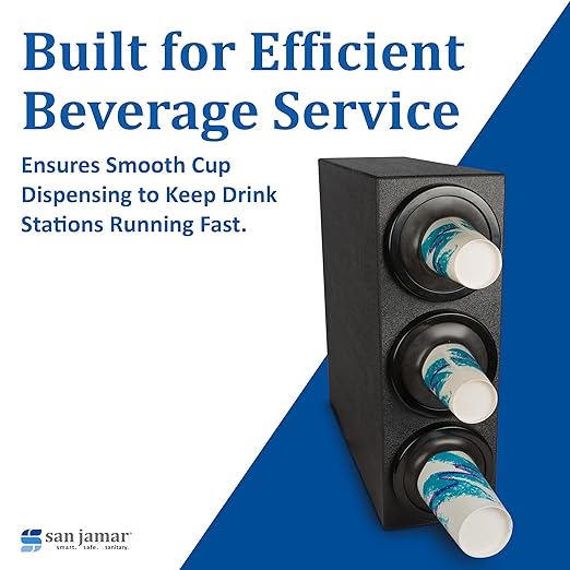 San Jamar Ez-Fit Cup Dispenser Cabinet, 3 Tiers with Black Trim Rings for Restaurants, Dining Halls, and Fast Food, Plastic, 22.375 x 7.75 x 23.75 Inches, Black