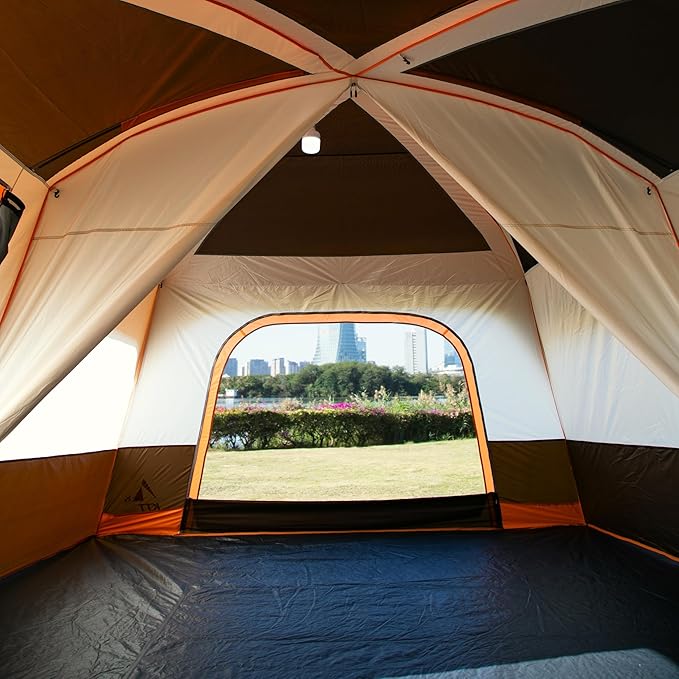 KTT Extra Large Tent 6-10-12-14 Person(A),Family Cabin Tents,2 Rooms,3 Doors and 3 Windows with Mesh,Straight Wall,Waterproof,Double Layer,Big Tent for Outdoor,Picnic,Camping,Family Gathering