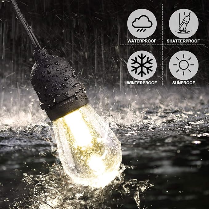 Mlambert 3 Color Outdoor LED Dimmable String Lights for Patio with Remote, Plug in 48FT Waterproof Shatterproof Edison Bulb Lights for Bistro Pergola
