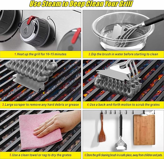 Stainless Steel BBQ Grill Brush and Scraper, Bristle-Free, Universal 3D Scraper Included
