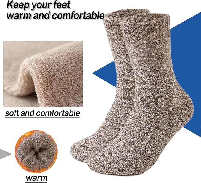 Josnown 5 Pairs Wool Socks Mens, Thick Warm Winter Thermal Cozy Boot Socks
