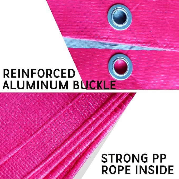 STARPYNG-7 Mil Pink/Silver 10x10 Feet Tarp-Multifunctional Waterproof Tarpaulin-Waterproof, UV Resistant, Rip and Tear Resistant, Poly Tarpaulin with Reinforced Edges for Cover