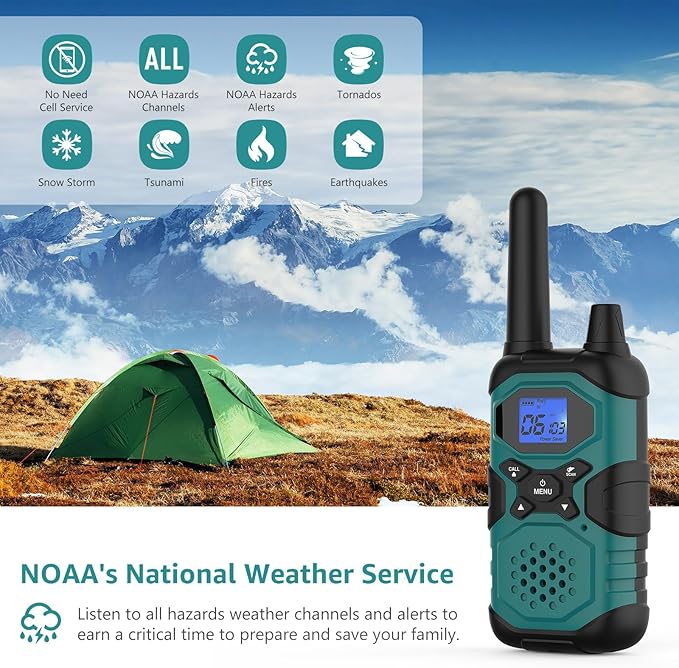 Walkie Talkies for Adults Rechargeable Long Range 6 Pack, Multi-Purpose FRS 2 Way Radios with NOAA USB Chargers 4500mAh Battery for Family Farm Warehouse Working Camping Hiking Skiing Cruise