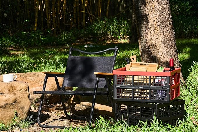 3-Pack Plastic Collapsible Storage Crates-30L,Foldable Plastic Crates for Storage (Black+Red)