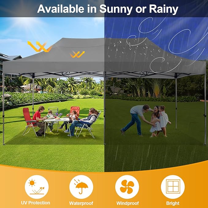 COBIZI 10x20 Pop Up Canopy Without Sidewall,Heavy Duty Canopy UPF 50+ All Season Wind Waterproof Commercial Outdoor Wedding Party Tents for Parties Gazebo with Roller Bag(10 x 20 ft Gray)