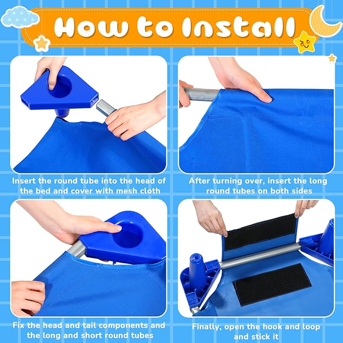 4 Pcs Stackable Daycare Cots for Toddler 54" l x 23" W Kids Cots for Sleeping Portable Kids Bed Furniture Bed Frames Headboards Footboards for Classroom Preschool (Blue)