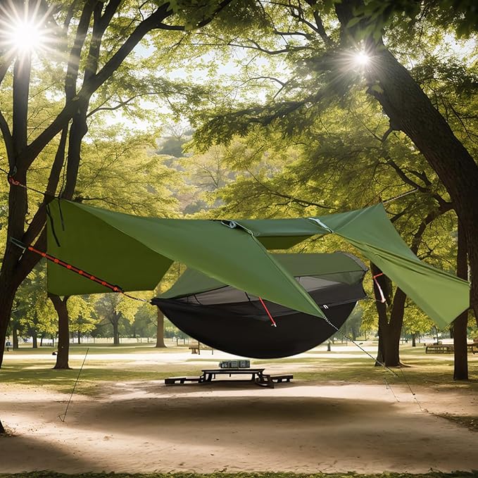 3-in-1 Camping Hammock Tent with Rain Fly, Quick-Zip Door & Curved Poles – Lightweight Shelter with Mosquito Net