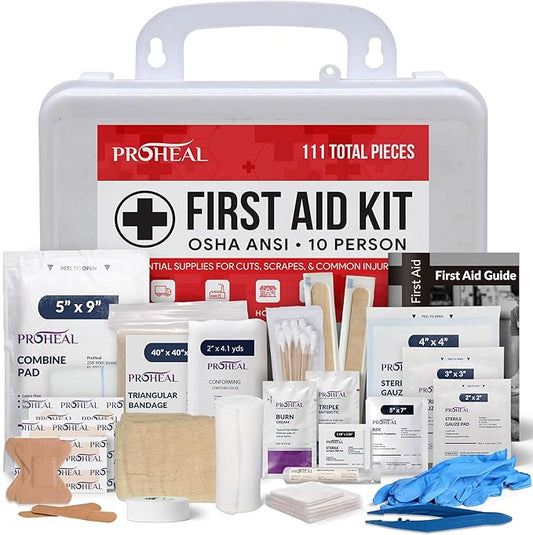 OSHA Compliant First Aid Kit - 10 Person, Type III, ANSI Class A Emergency Kit for Truck, Car, Construction Site - 111 Essential First Aid Supplies