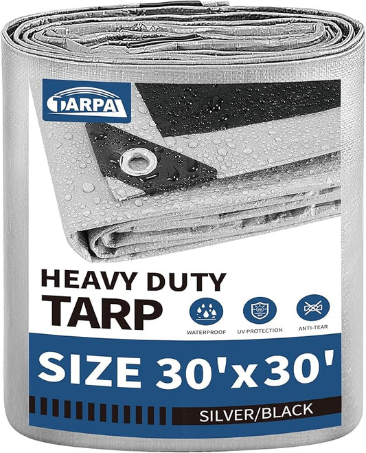 TARPAL 30x30 Feet Tarps Silver 10.5Mil Multipurpose Protective Cover Heavy Duty Tarp Waterproof,Snow or UV Protection,Durable Reinforced Edges