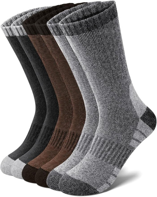 Senker Fashion Merino Wool Hiking Socks for Men, Warm Crew Socks W/Cushion Moisture Wicking for Trekking Work Outdoor