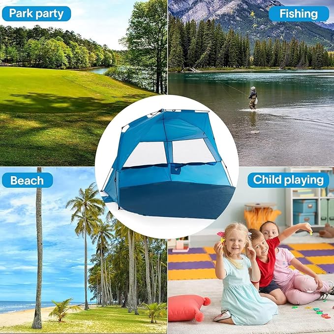 Alvantor Beach Tent Beach Umbrella Outdoor Sun Shelter Cabana Automatic Pop Up UPF 50+ Sun Shade Portable Camping Hiking Canopy Easy Setup Windproof Randomly Send Old or New Model