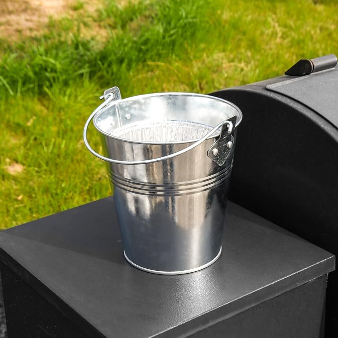 Drip Grease Bucket with 20-Pack Liners for Pellet Grill Smokers - Heavy Duty Galvanized Steel, Universal Fit, Easy Clean Accessories (Silver)
