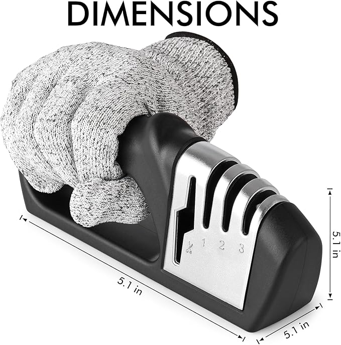 HOTEC 4in1 Knife Sharpener, 3 Stage Manual Sharpener for Sharpening Kitchen Knives 1 Stage for Scissors- Ceramic Stone, Tungsten Carbide Plates, Diamond rods