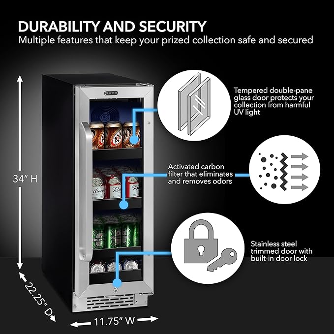 Whynter BBR-638SB Built-in Under Counter 12 inch Beverage Refrigerator and Cooler, Fridge with Glass Door, 2.0 Cubic Feet, Stainless, 75 Capacity, Can