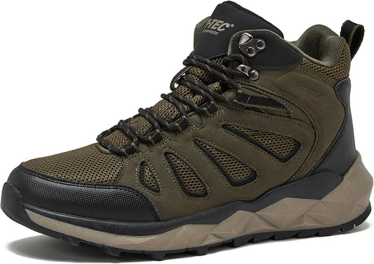 HI-TEC Valley Geo Mid Waterproof Hiking Boots for Men, Lightweight Breathable Outdoor Trekking and Trail Sneakers, Sizes 7 to 15