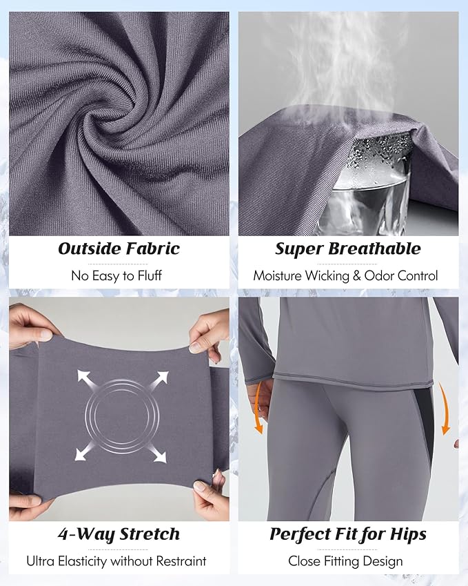 romision 2 Pack Thermal Underwear for Men Long Johns Fleece Lined Hunting Gear Bottom Top Set Base Layer Cold Weather XS-4XL