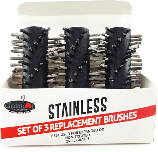 Grillbot Replacement Stainless Steel Brushes for Grillbot Automatic Grill Cleaning Robot – Set of 3 Stainless Steel Grill Brushes for Cast Iron & Expanded Steel Grills