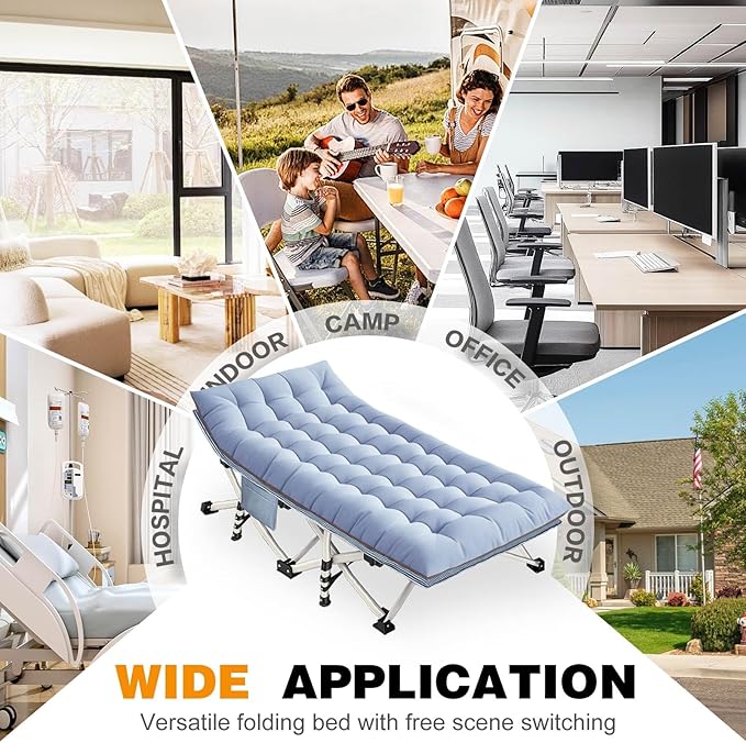Oversize Cots 2 Pack XXL Camping Cot with Mattress Extra Large Folding Cot Heavy Duty Comfortable Cots for Sleeping Guest Bed Includ Carry Bag Easy to Set Up Home Indoor Outdoor Vacation