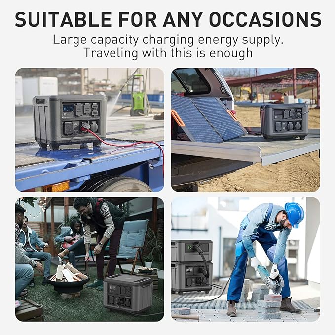 Portable Power Station, 2000W(Peak 4000W) Solar Generator, 1500Wh, 1.5 Hrs Full Charging LiFePO4 Battery Backup Solar Powered Generator for Home Emergency Camping RV